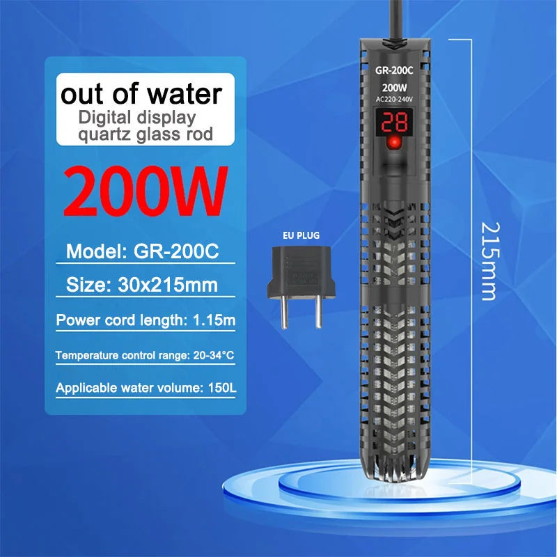 Digital Quartz Aquarium Heater for 25W-300W Aquariums (EU Plug) (Copy)
