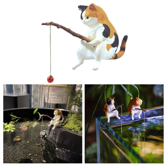 Fishing Cat Mini Resin Figurine for Aquarium