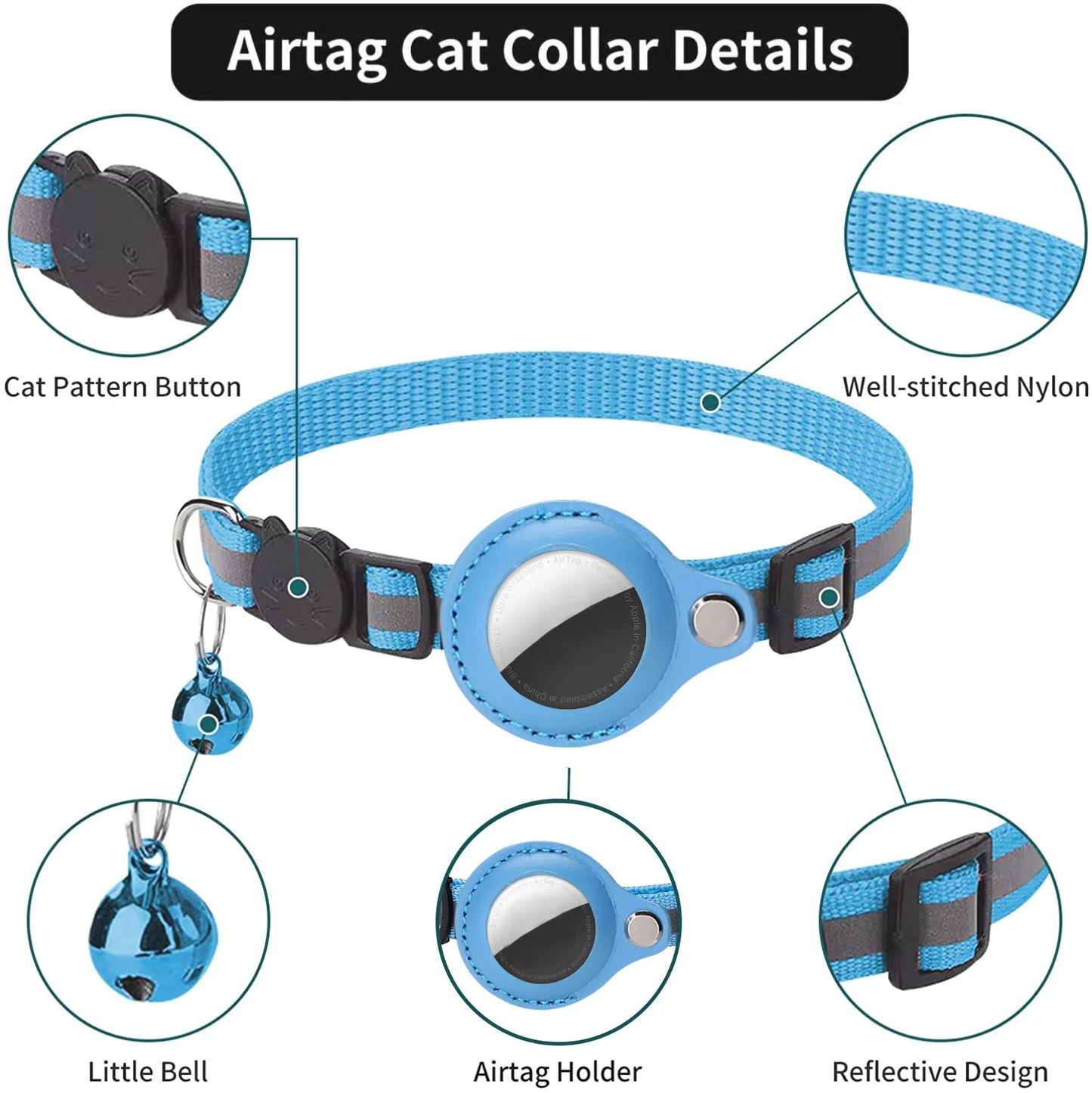 Adjustable Reflective Cat Collar with AirTag Holder