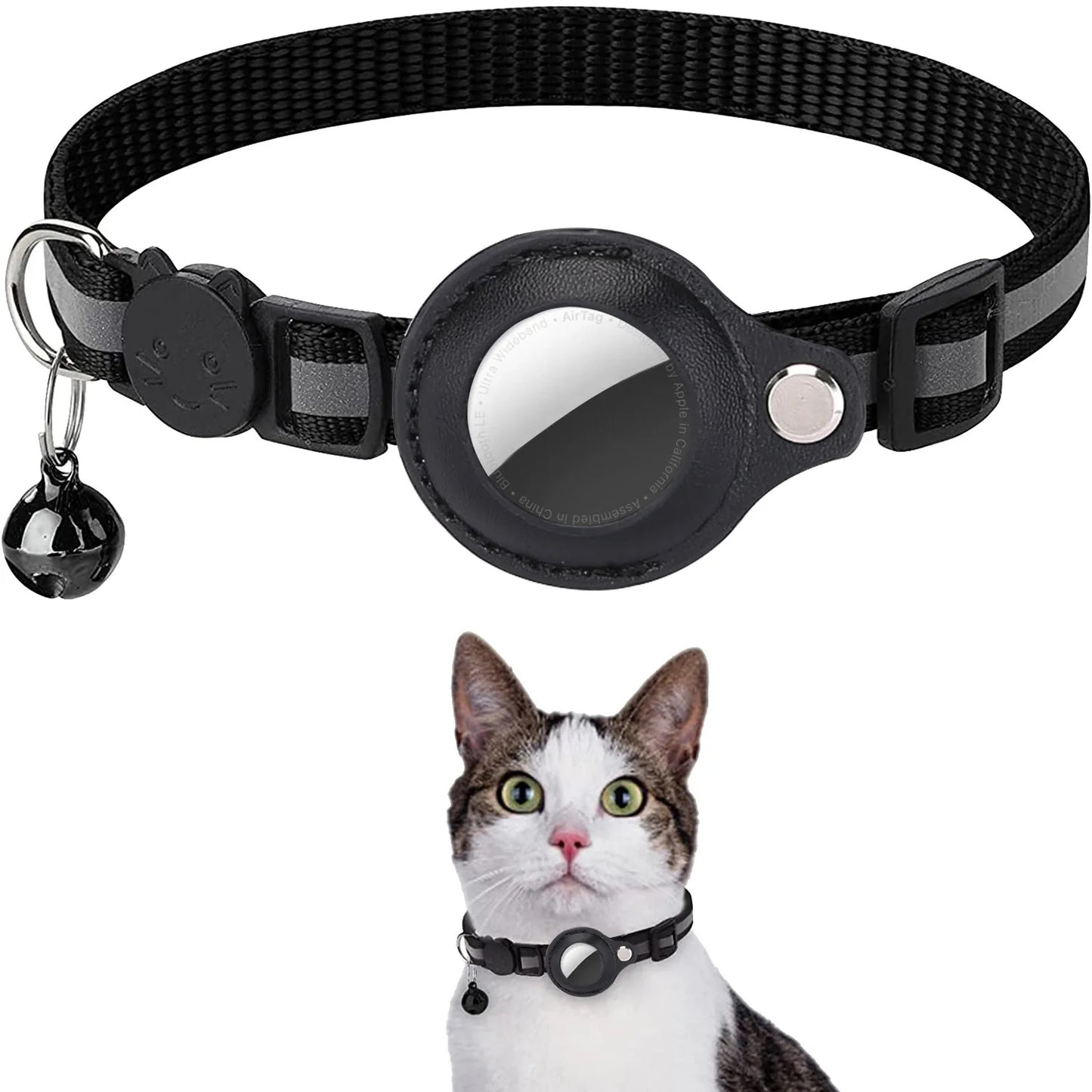 Adjustable Reflective Cat Collar with AirTag Holder