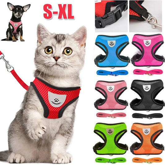 Adjustable Reflective Mesh Pet Harness with Leash