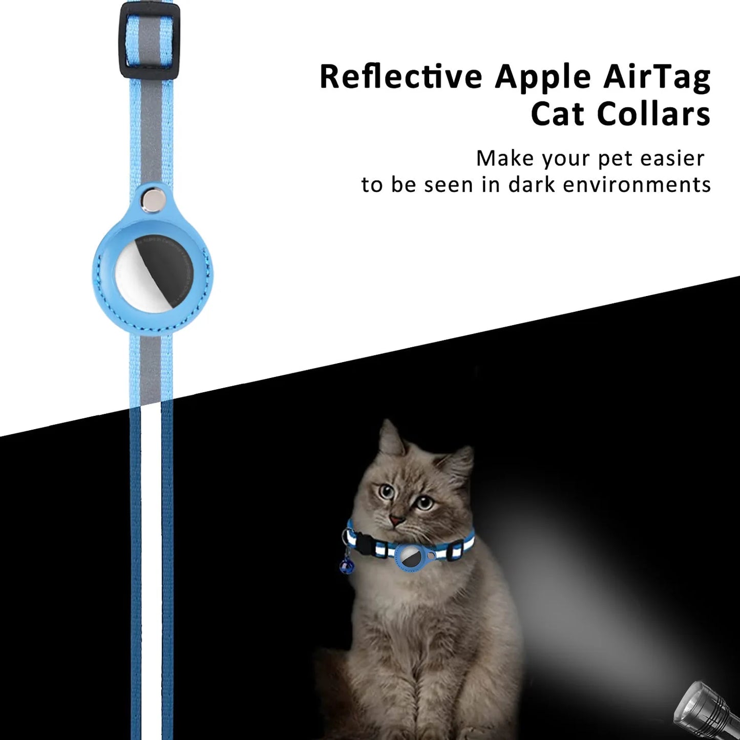 Adjustable Reflective Cat Collar with AirTag Holder