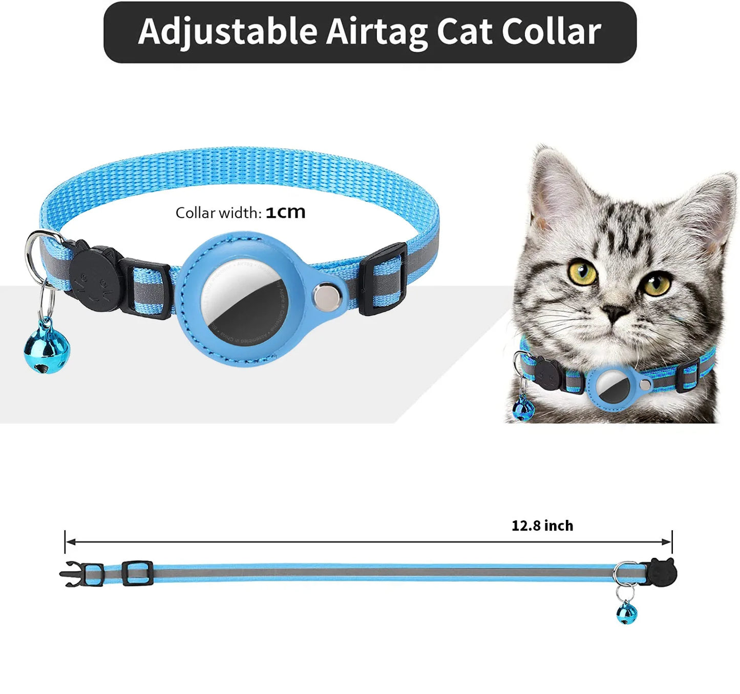 Adjustable Reflective Cat Collar with AirTag Holder