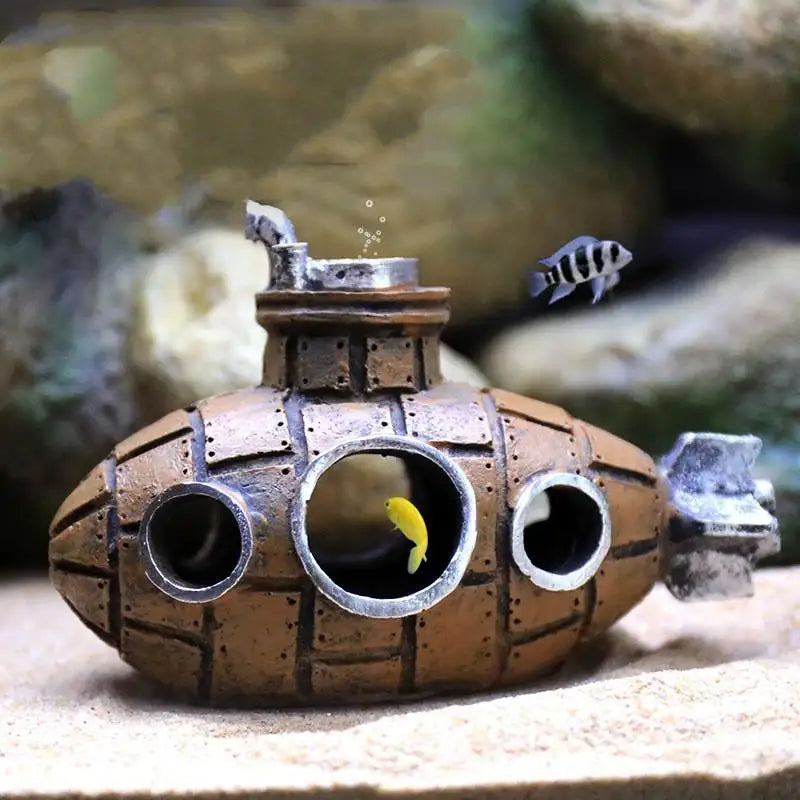 Resin Submarine Aquarium Ornament