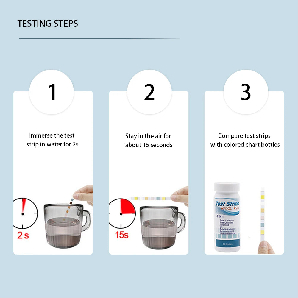 7-in-1 pH, Chlorine & Alkalinity Tester 50/100pcs